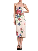 Satin Floral Sheath Midi-Dress