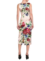 Satin Floral Sheath Midi-Dress