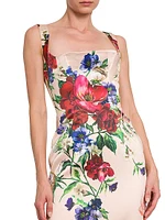 Satin Floral Sheath Midi-Dress