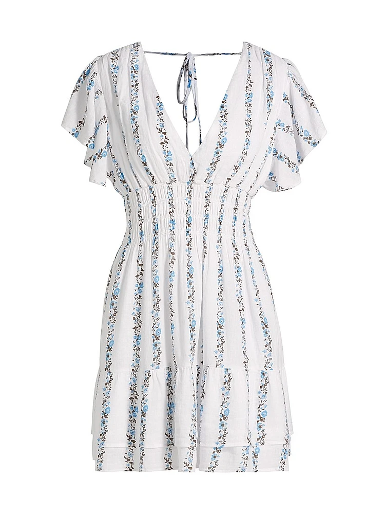 Kimora Floral Stripe Linen-Blend Minidress