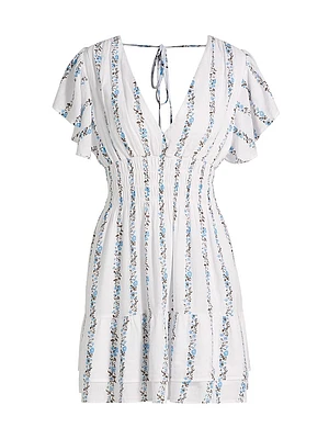 Kimora Floral Stripe Linen-Blend Minidress