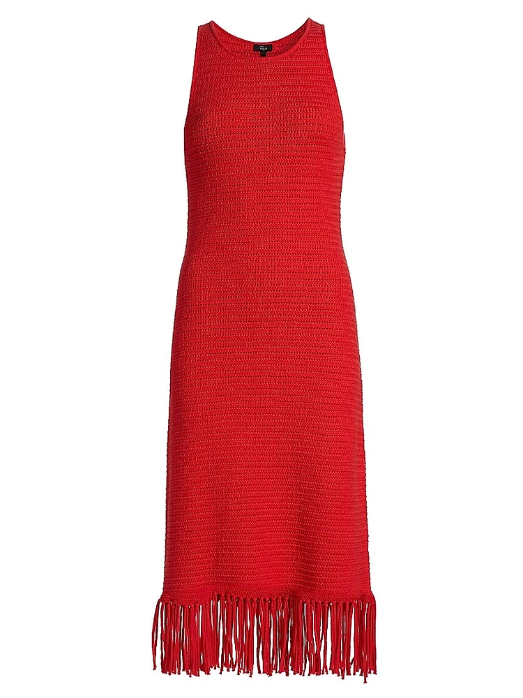 Nia Cotton-Blend Fringe-Hem Knit Midi-Dress