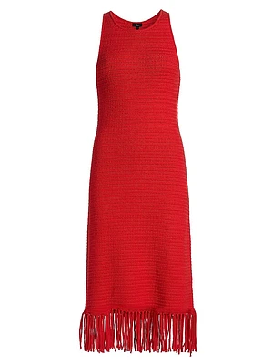 Nia Cotton-Blend Fringe-Hem Knit Midi-Dress