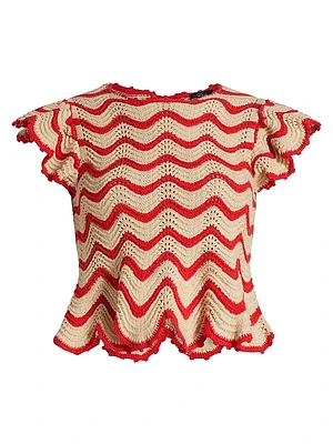 Coen Wavy Stripe Knit Cotton-Blend Flutter-Sleeve Top