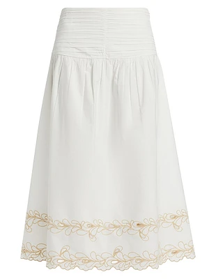 Sol Cotton Poplin Eyelet-Hem Midi-Skirt