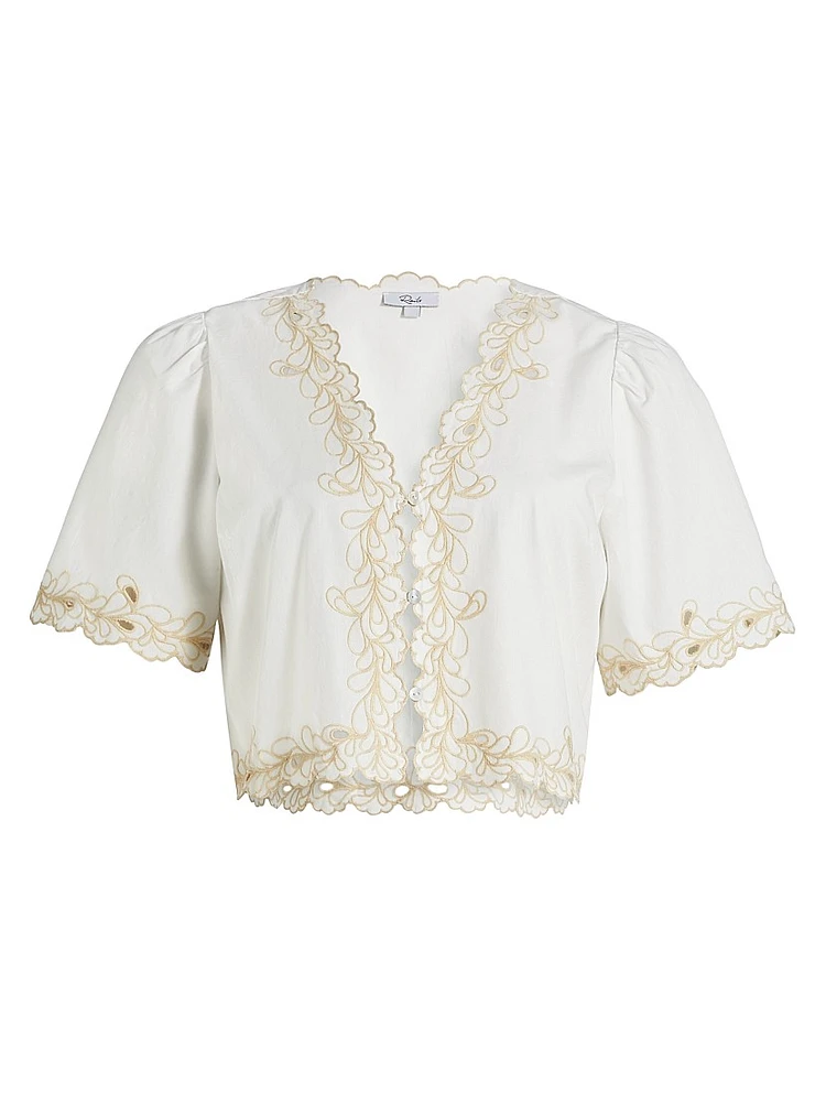 Cataluna Embroidered Cotton Poplin Top