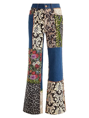 Weezy Mixed-Media Straight-Leg Jeans