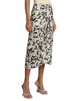 Sampa Draped Abstract Print Silk Midi-Skirt
