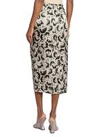 Sampa Draped Abstract Print Silk Midi-Skirt