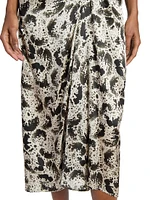 Sampa Draped Abstract Print Silk Midi-Skirt