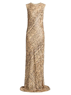 Depal Snakeskin Print Column Gown