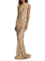 Depal Snakeskin Print Column Gown