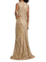 Depal Snakeskin Print Column Gown