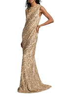 Depal Snakeskin Print Column Gown