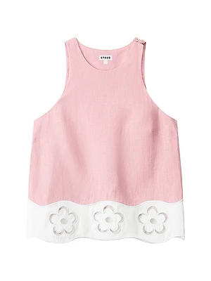 Mika Floral Lace-Trimmed Linen Sleeveless Top