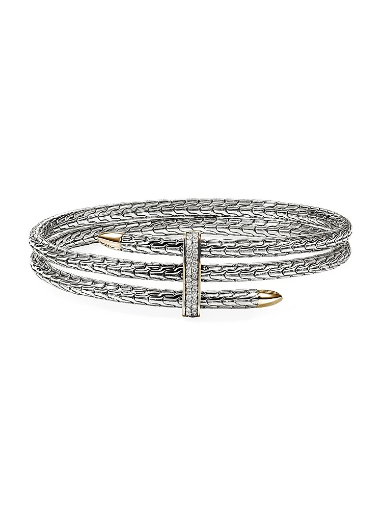Spear Sterling Silver, 14K Yellow Gold & 0.23 TCW Diamond Flexible Cuff