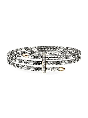 Spear Sterling Silver, 14K Yellow Gold & 0.23 TCW Diamond Flexible Cuff