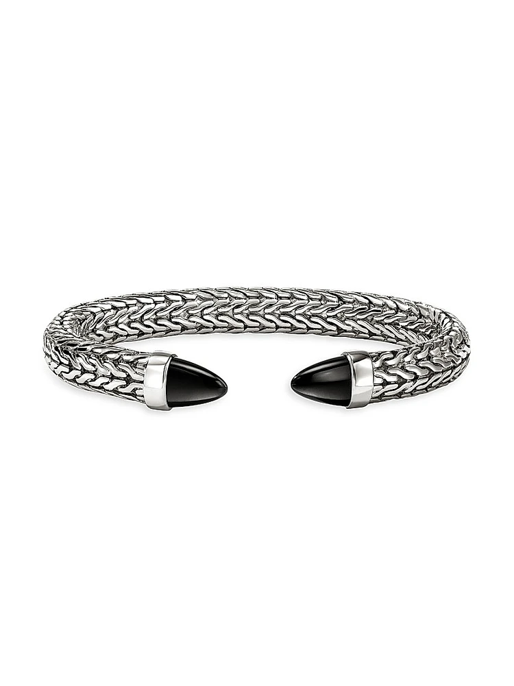 Spear Sterling Silver & Black Onyx Flexible Cuff