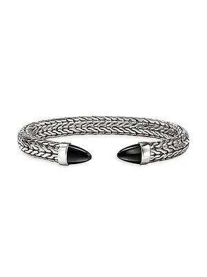 Spear Sterling Silver & Black Onyx Flexible Cuff