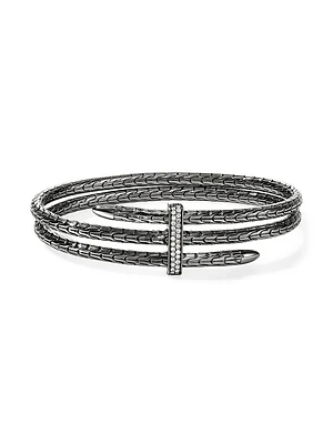 Spear Black-Rhodium-Plated Sterling Silver & 0.23 TCW Diamond Flexible Cuff
