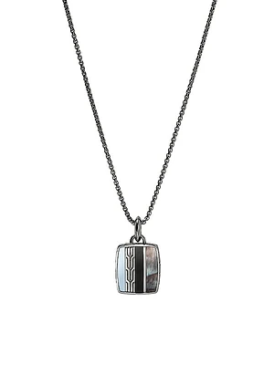Carved Chain Sterling Silver & Multi-Gemstone Tag Pendant Necklace