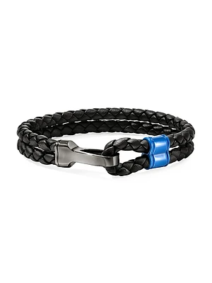 Sterling Silver, Leather & Enamel Bracelet