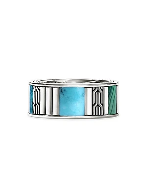 Carved Chain Sterling Silver & Multi-Stone Band