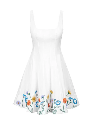 Wells Floral-Embroidered Stretch-Cotton Minidress