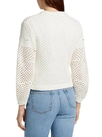 Rhinestone Cotton Pointelle Cardigan