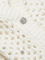 Rhinestone Cotton Pointelle Cardigan