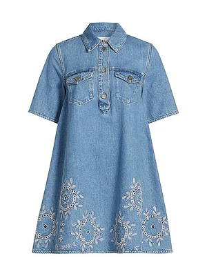 Broderie Anglaise Denim Minidress