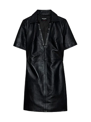 Ralmy Grommet Embellished Leather Minidress