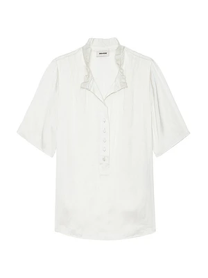 Topher Satin Ruffle Collar Short-Sleeve Top