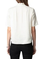 Topher Satin Ruffle Collar Short-Sleeve Top