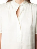 Topher Satin Ruffle Collar Short-Sleeve Top