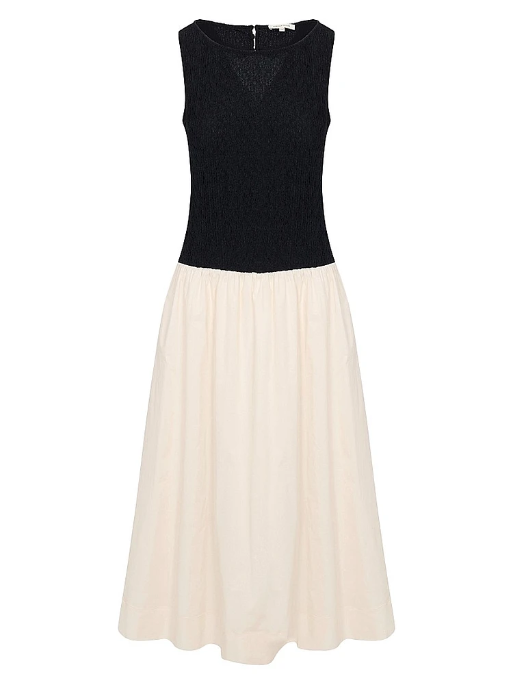 Reese Mixed Media Sleeveless Midi-Dress
