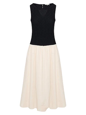 Reese Mixed Media Sleeveless Midi-Dress