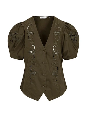 Raquel Embroidered Cotton Short-Sleeve Shirt