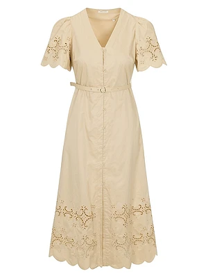 Raquel Embroidered Cotton Midi-Shirtdress