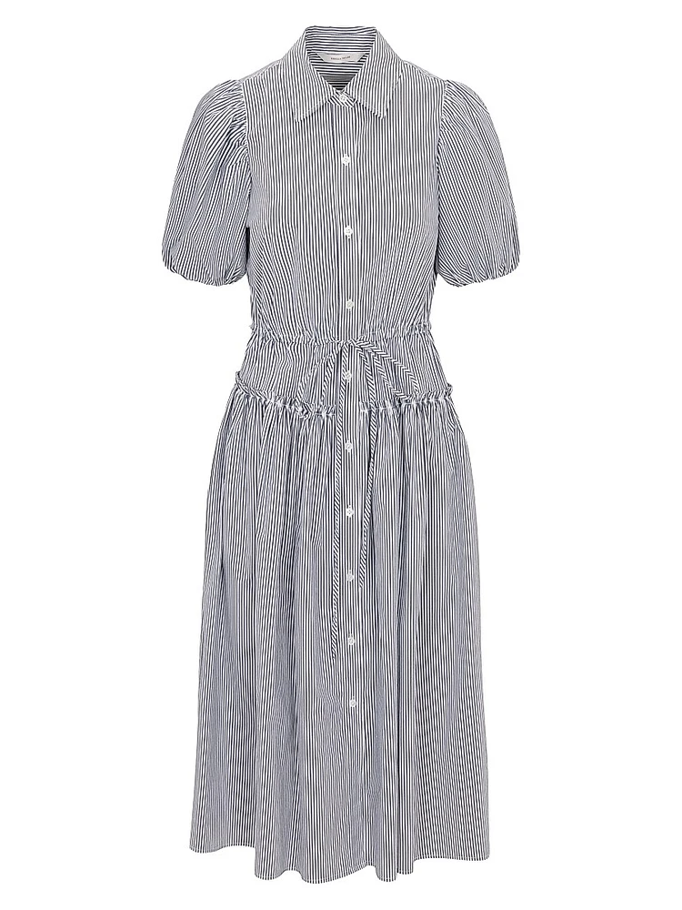 Striped Poplin Puff-Sleeve Shirtdress
