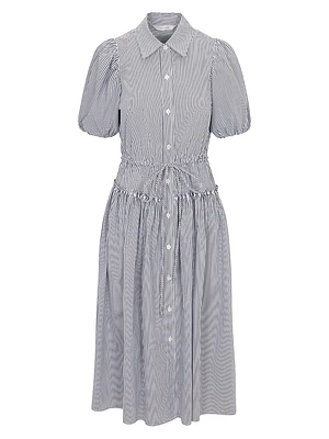 Striped Poplin Puff-Sleeve Shirtdress