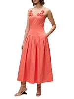 Priya Pleated Cotton Fit & Flare Midi-Dress