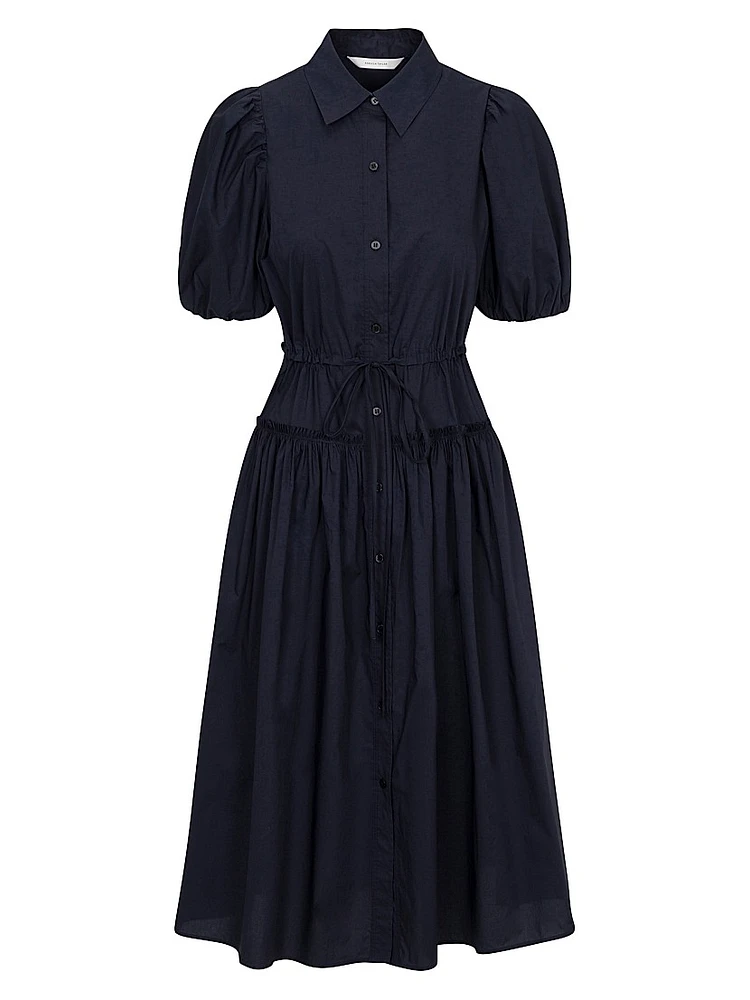 Cotton-Blend Button-Front Midi-Shirtdress
