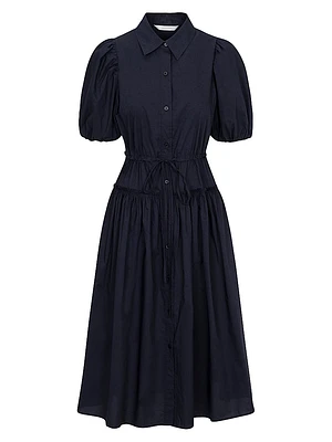 Cotton-Blend Button-Front Midi-Shirtdress