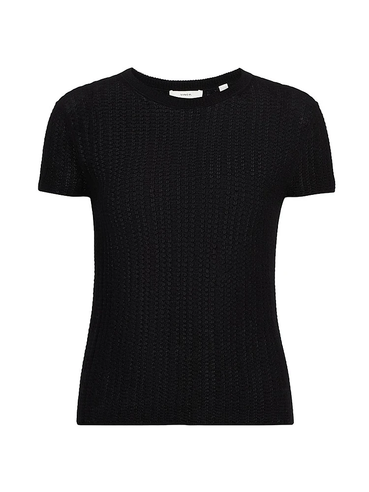Waffle Knit Short-Sleeve Sweater