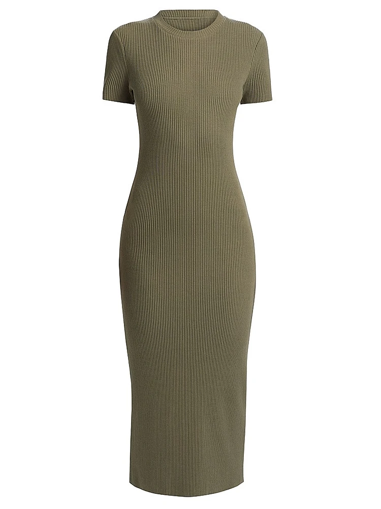 Rib-Knit Crewneck Midi-Dress