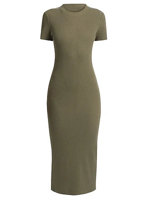 Rib-Knit Crewneck Midi-Dress