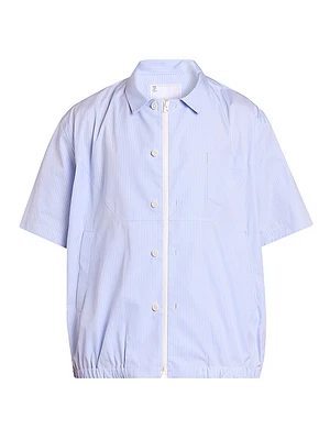 Striped Cotton Poplin Zip-Front Shirt
