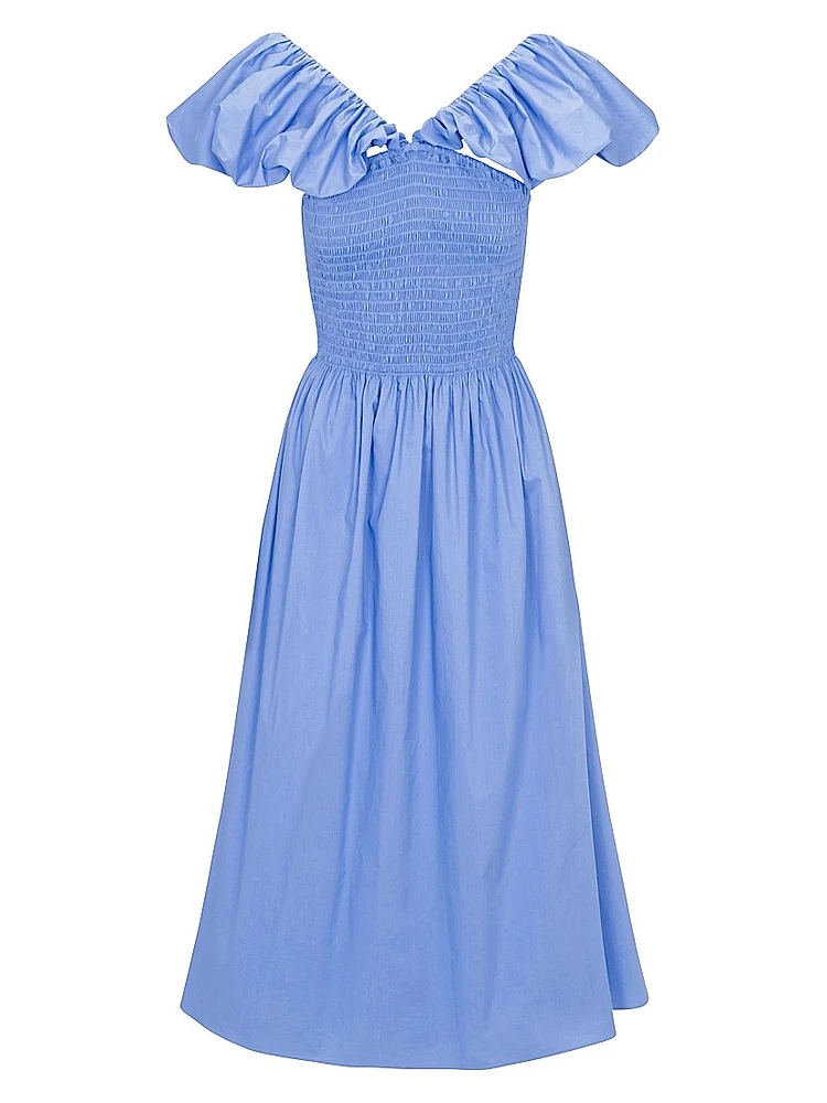 Yara Cotton Shirred A-Line Midi-Dress