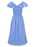 Yara Cotton Shirred A-Line Midi-Dress
